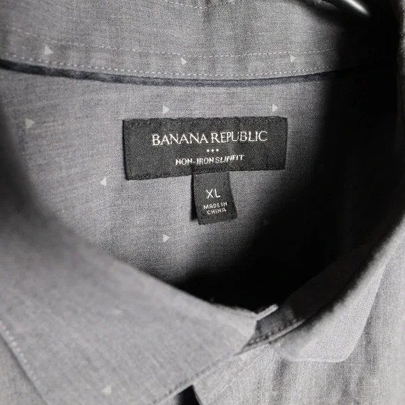 Banana Republic Mens Non Iron Slim Fit Grey Micro Dot Long Sleeve Button Up XL - Picture 3 of 7